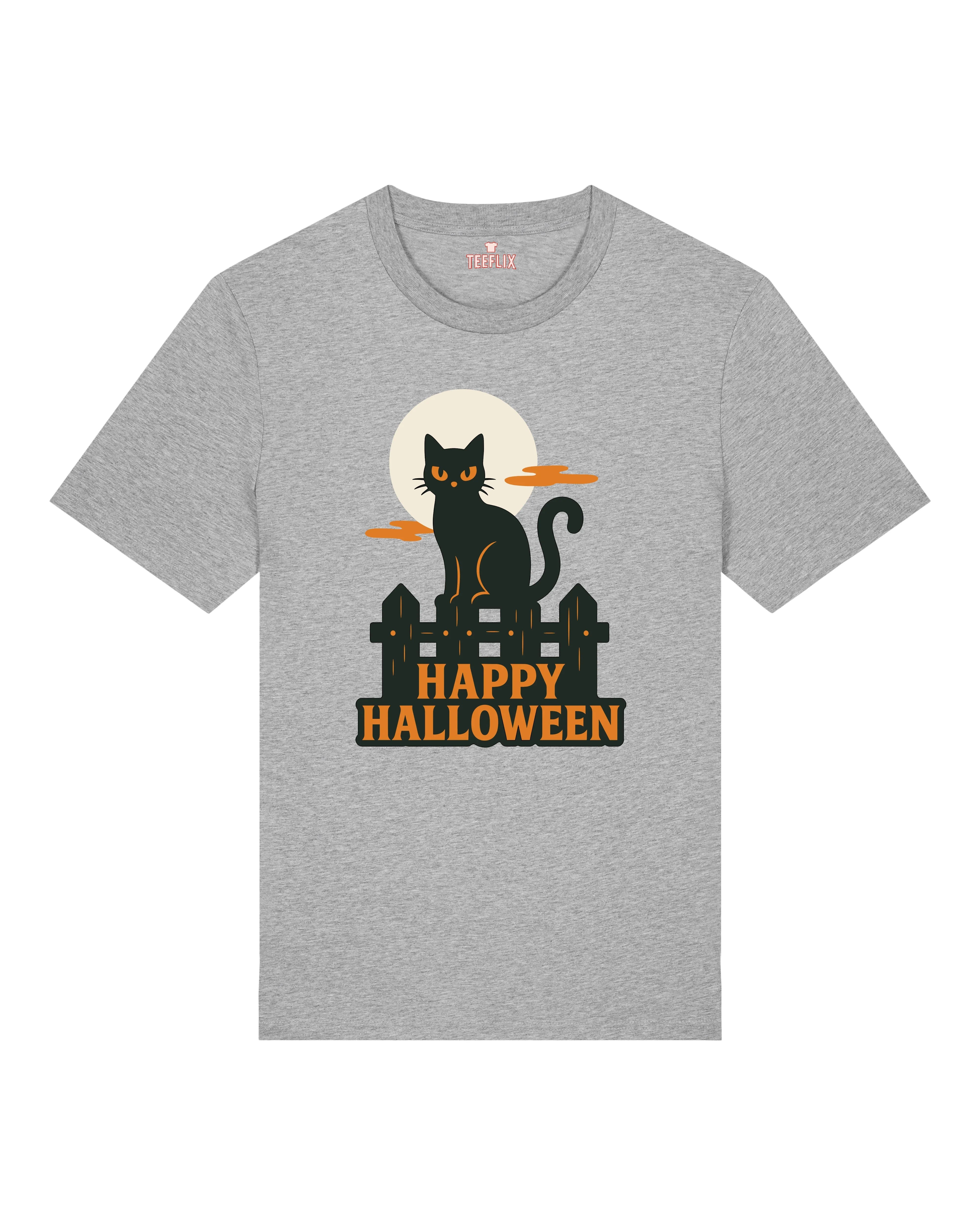 Happy Halloween T-Shirt – Schwarze Katze & Vollmond Motiv | teelavo