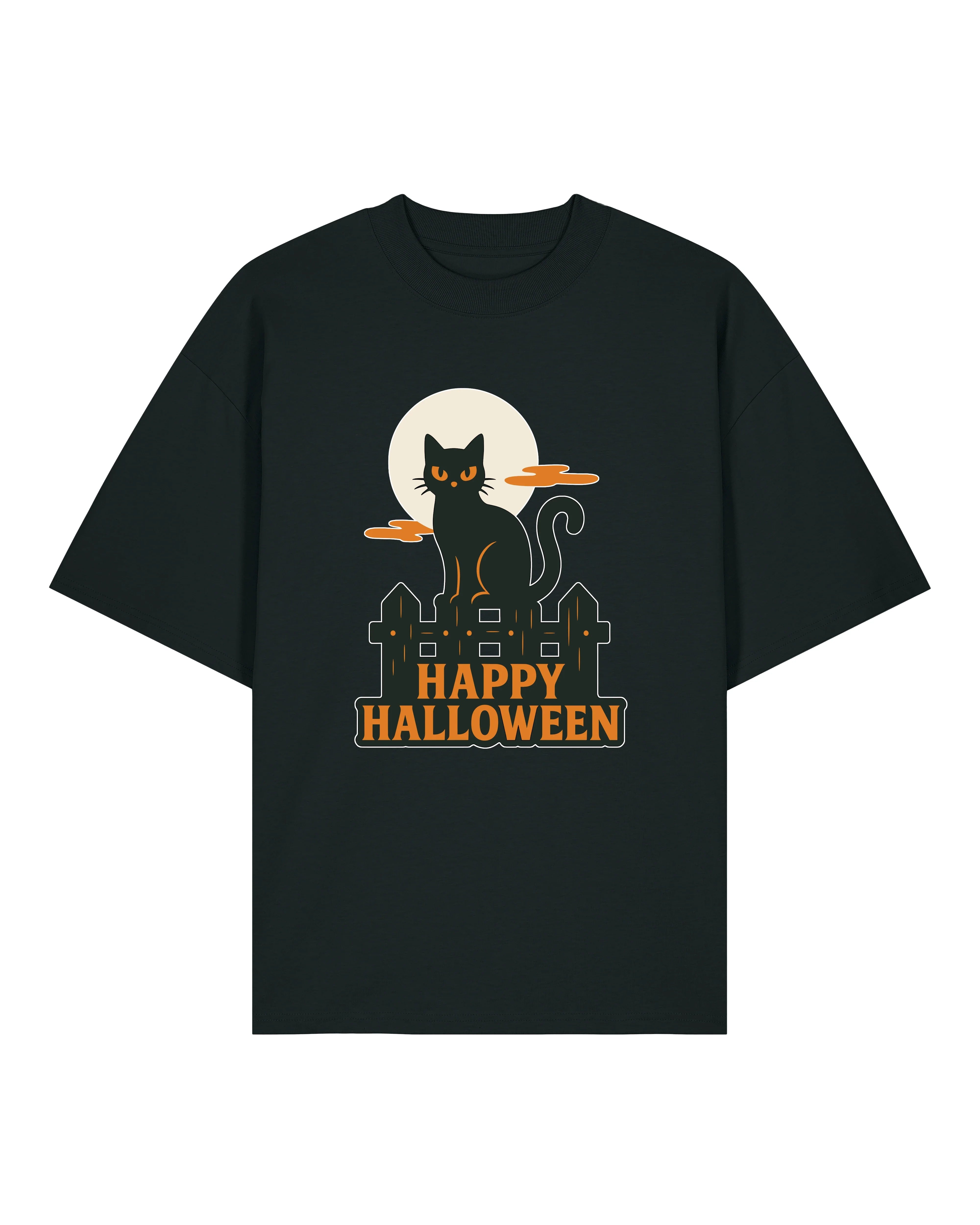 Happy Halloween T-Shirt – Schwarze Katze & Vollmond Motiv | teelavo