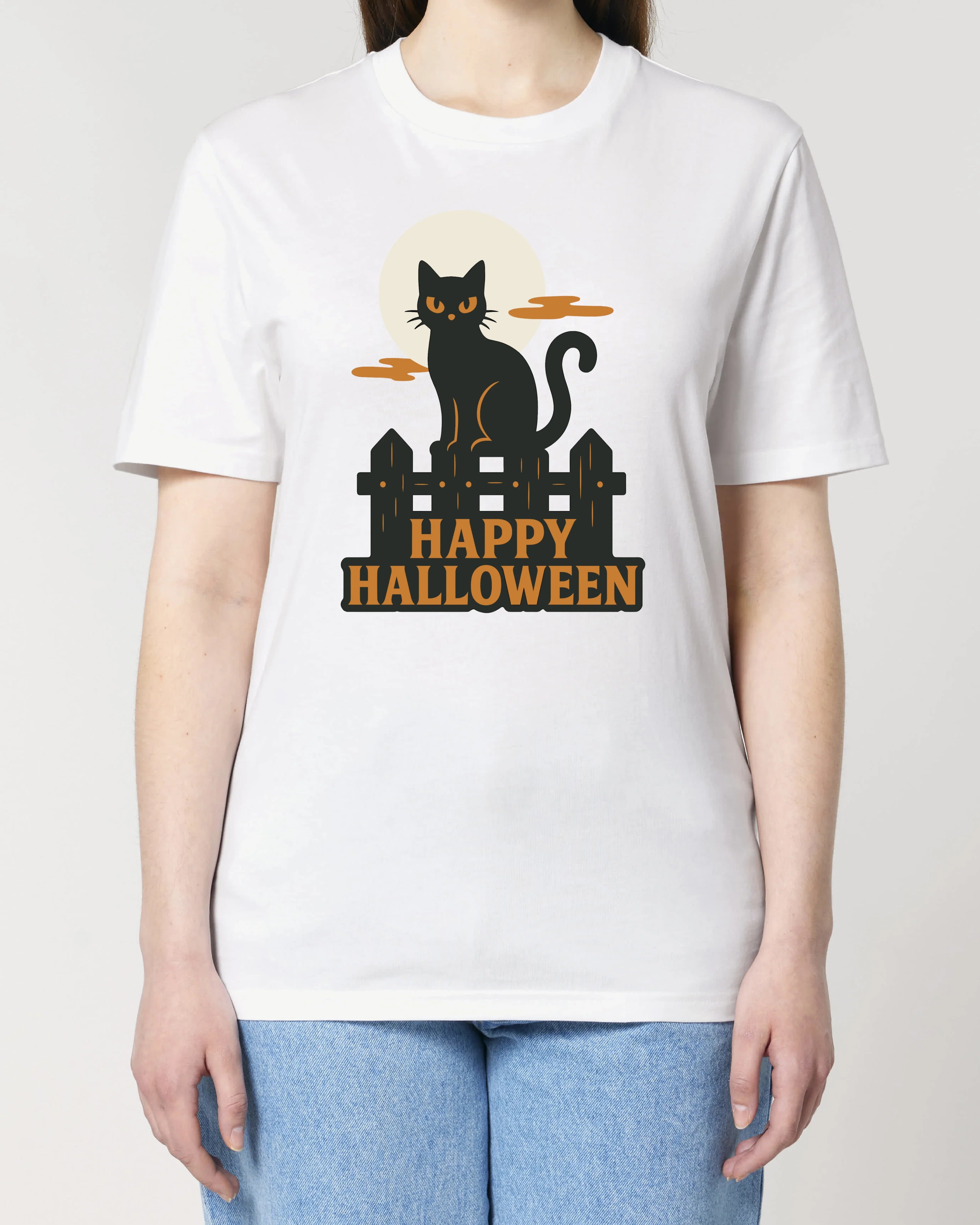 Happy Halloween T-Shirt – Schwarze Katze & Vollmond Motiv | teelavo
