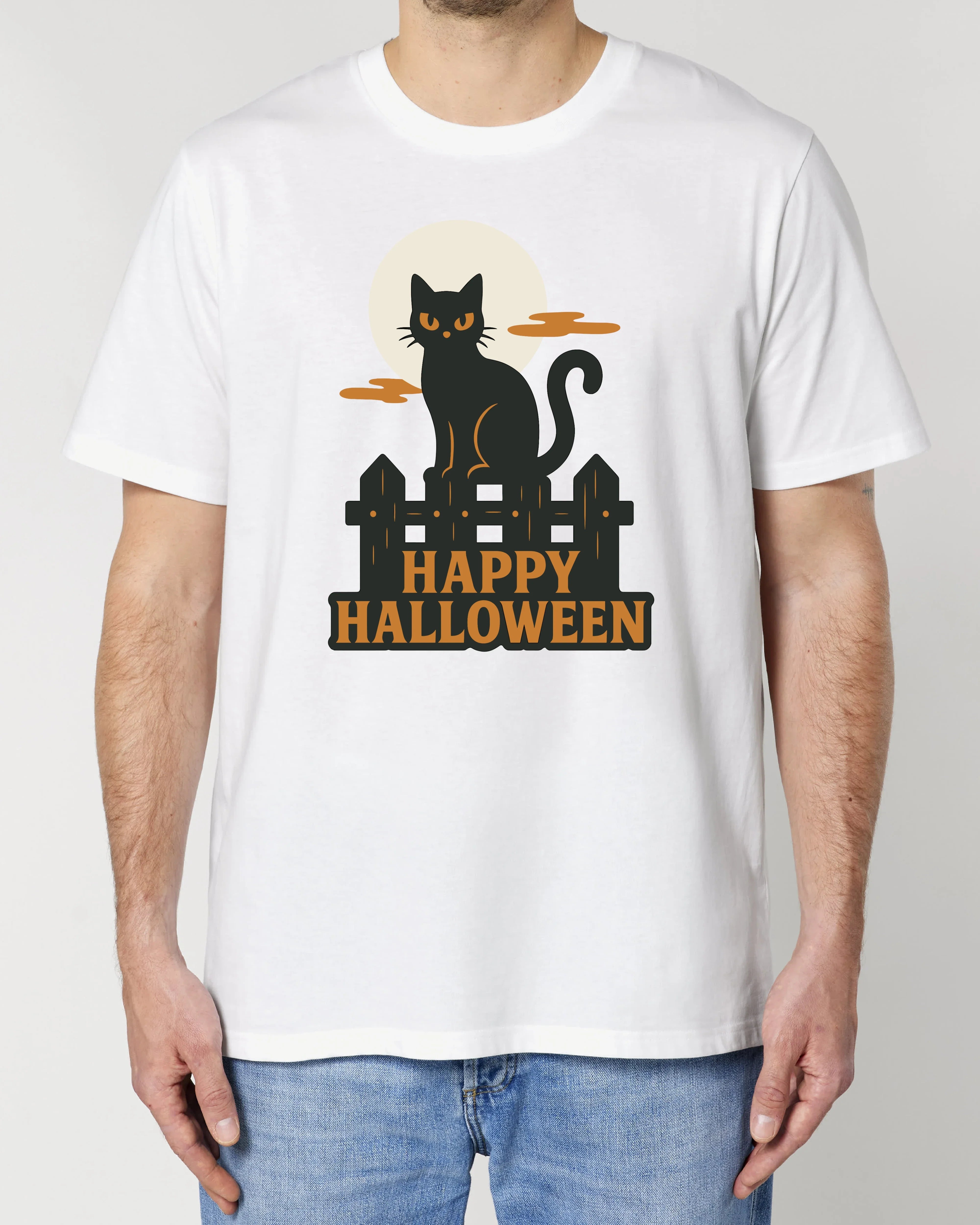 Happy Halloween T-Shirt – Schwarze Katze & Vollmond Motiv | teelavo