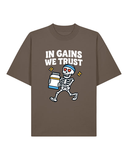 In Gains We Trust Pump Cover Oversized T-Shirt | teelavo