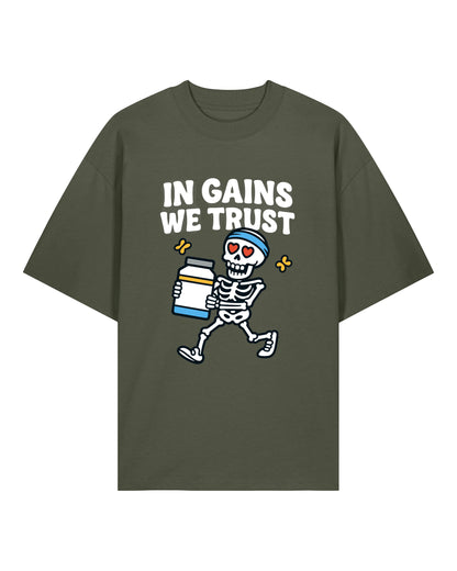 In Gains We Trust Pump Cover Oversized T-Shirt | teelavo