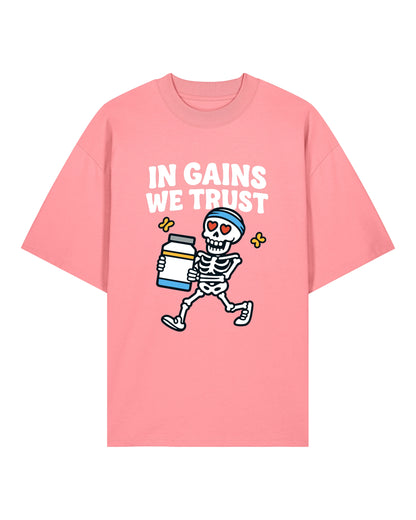 In Gains We Trust Pump Cover Oversized T-Shirt | teelavo