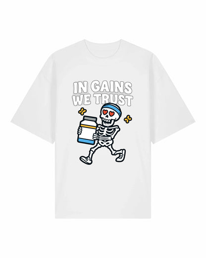 In Gains We Trust Pump Cover Oversized T-Shirt | teelavo