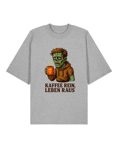 Kaffee rein, Leben raus – Lustiges Kaffee T-Shirt mit Zombie Motiv – teelavo