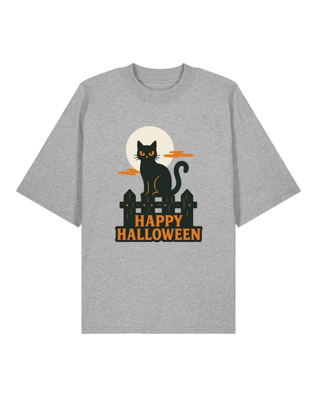 Happy Halloween T-Shirt – Schwarze Katze & Vollmond Motiv | teelavo