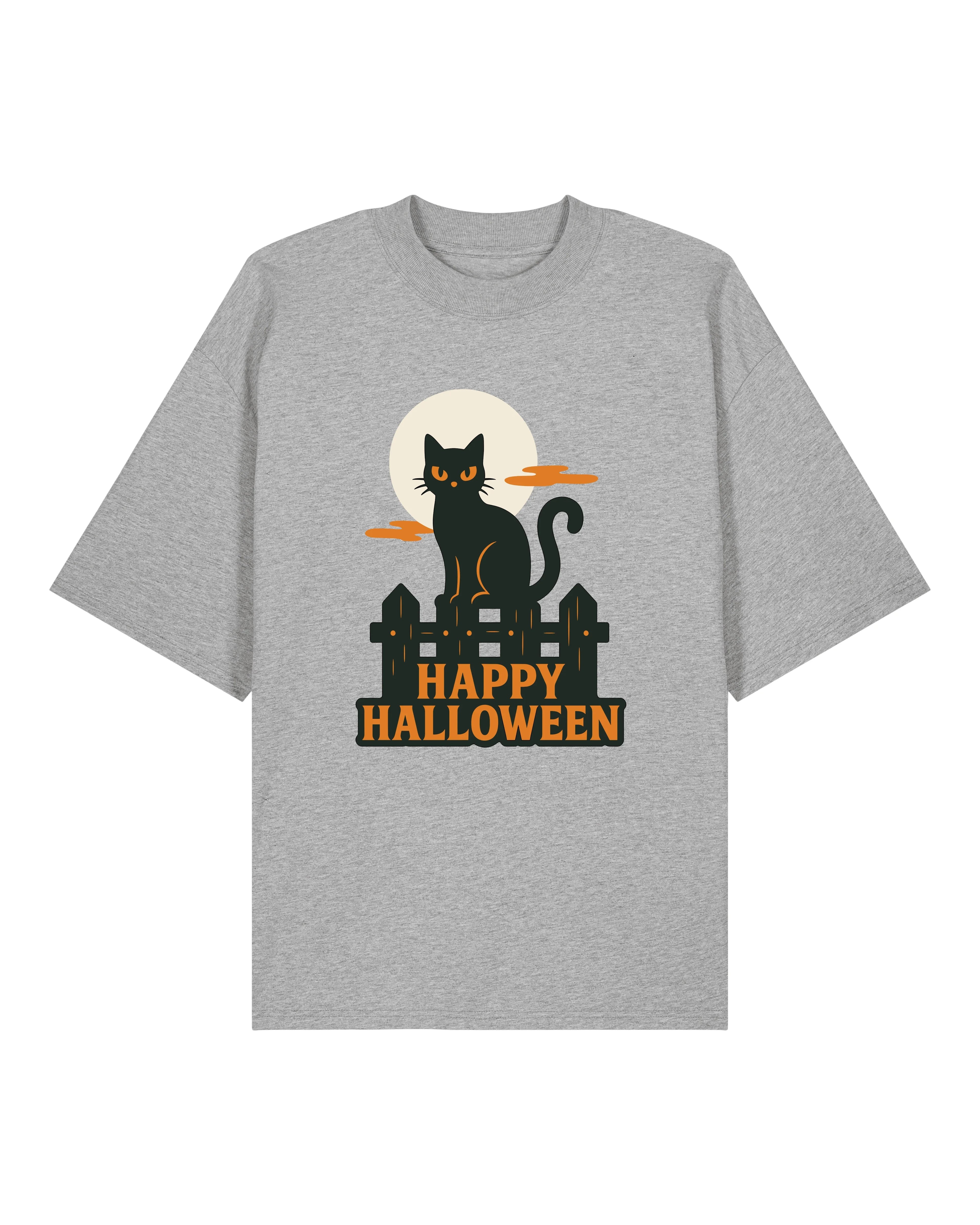 Happy Halloween T-Shirt – Schwarze Katze & Vollmond Motiv | teelavo