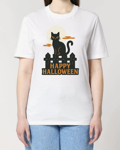 Happy Halloween T-Shirt – Schwarze Katze & Vollmond Motiv | teelavo