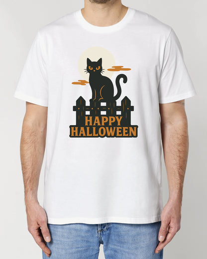Happy Halloween T-Shirt – Schwarze Katze & Vollmond Motiv | teelavo
