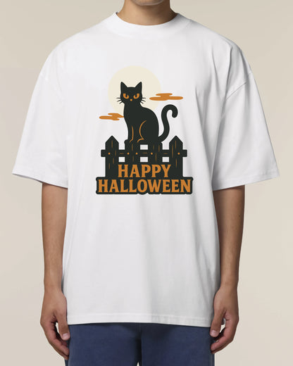 Happy Halloween T-Shirt – Schwarze Katze & Vollmond Motiv | teelavo